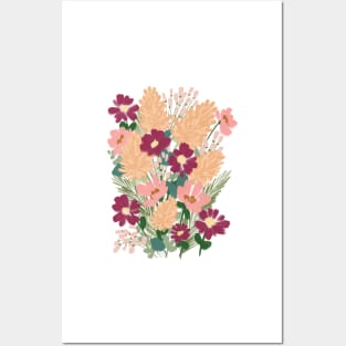 Orange and Red Abstract Wild Flowers Illustration Posters and Art